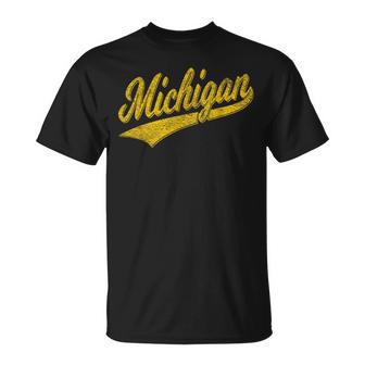 State Of Michigan Varsity Script Classic Sports Jersey Style T-Shirt - Monsterry UK