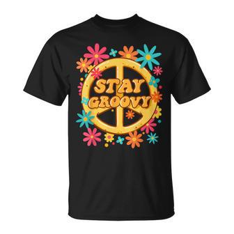 Stay Groovy 60S 70S Floral Peace Symbol Be Positive Hippie T-Shirt - Thegiftio UK