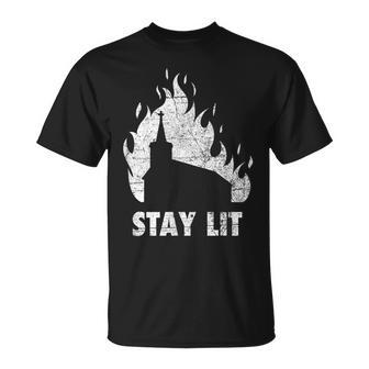 Stay Lit Burning Church Witchcraft Okult Grunge Satanic T-Shirt - Seseable