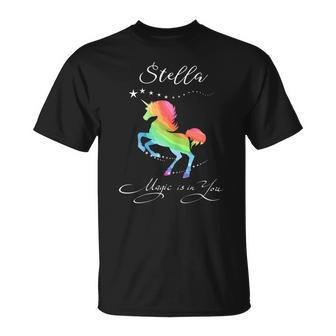 Stella Magic Einhorn T-Shirt - Mystisches Pferd mit Regenbogenspritzern - Seseable