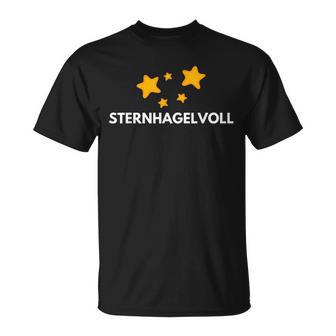 Sternhagelvoll T-Shirt, Lustiger Spruch mit Sternen, Schwarz - Seseable