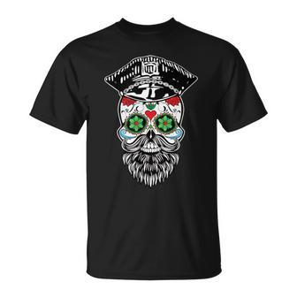 Sugar Skull Gay Daddy Bear & Biker Hat Leather Sugar Skull T-Shirt - Monsterry