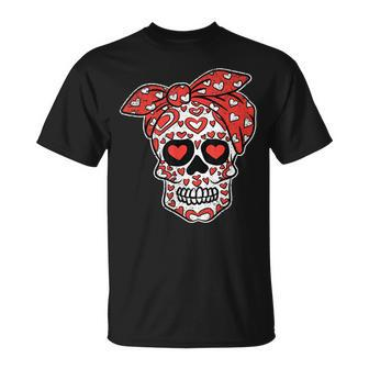 Sugar Skull Heart Bandana Valentines Day Mexican Skull Love T-Shirt - Monsterry UK