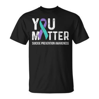 Suicide Prevention Awareness Teal & Purple Ribbon You Matter T-Shirt - Monsterry DE