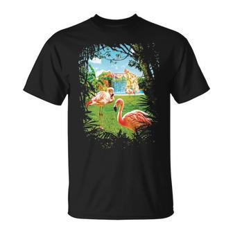 Summer In Paradise With Exotic Pink Flamingos T-Shirt | Mazezy