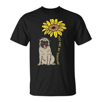 Sunflower Sunshine Pug Cute Animal Pet Dog T-Shirt | Mazezy