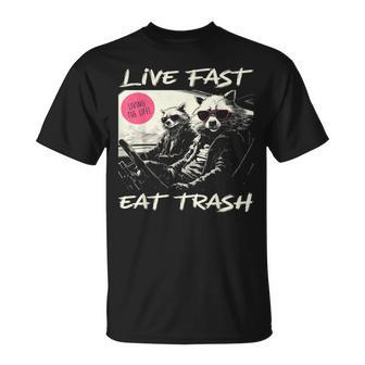 Sunset Raccoon Live Fast Eat Trash And Get Hit By A Car T-Shirt - Monsterry