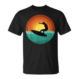 Sunset Surfing Silhouette Retro Wave Rider T-Shirt - Monsterry AU