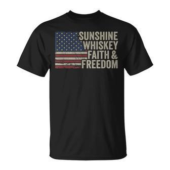 Sunshine Whiskey Faith & Freedom Vintage Usa Flag Summer T-Shirt - Monsterry CA
