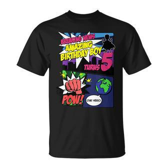 Superhero Birthday Boy Turns 5 Amazing Awesome Super T-Shirt - Monsterry UK