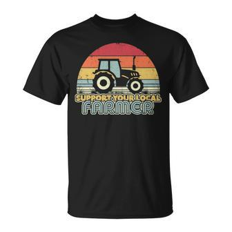 Support Your Local Farmer Retro Style Tractor T-Shirt | Mazezy