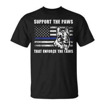 Support The Paws That Enforce The Laws Blue Line K9 Police T-Shirt - Monsterry