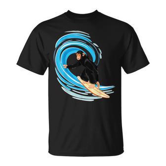 Surfing Monkey Ape Riding The Tube Wave On Surfboard T-Shirt - Monsterry AU