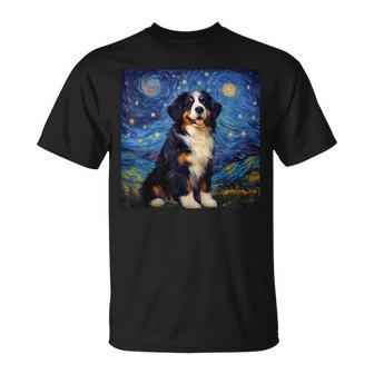 Surreal Starry Night Bernese Mountain Dog T-Shirt | Mazezy