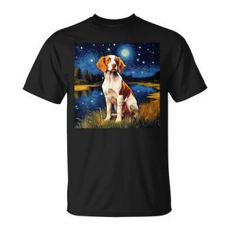 Surreal Starry Night Brittany Spaniel Dog T-Shirt - Seseable