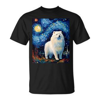 Surreal Starry Night Samoyed Dog T-Shirt | Mazezy