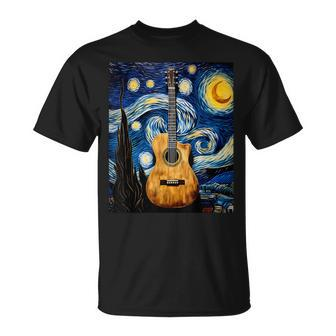 Surrealism Starry Night Acoustic Guitar T-Shirt | Mazezy