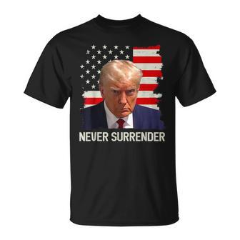 Never Surrender Trump Hot President 2024 American Flag T-Shirt - Thegiftio UK