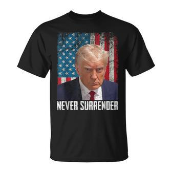 Never Surrender Trump Shot 2024 President American Flag T-Shirt - Monsterry CA