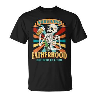 Surviving Fatherhood One Beer At A Time Skeleton Father Day T-Shirt - Thegiftio UK