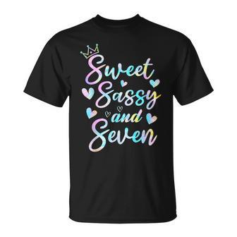 Sweet Sassy And Seven 7Th Birthday 7 Years Old Princess Girl T-Shirt - Monsterry