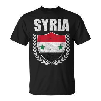 Syrien-Stolz-Flaggen-T-Shirt mit Lorbeerkranz-Design - Seseable