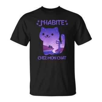 T-shirt J'habite Chez Mon Chat, Design Amusant pour Fans de Félins - Cadeauxyz