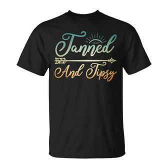 Tanned And Tipsy Tropical Vacation Beach Essentials T-Shirt - Monsterry AU