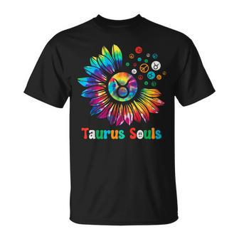 Taurus Souls Zodiac Tie Dye Sunflower Peace Sign Groovy T-Shirt - Monsterry DE