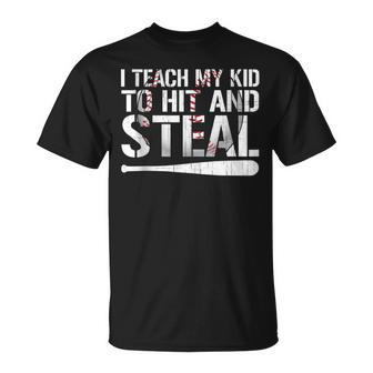 I Teach My Kid To Hit & Steal Dad & Mom's Baseball Boy T-Shirt - Monsterry UK