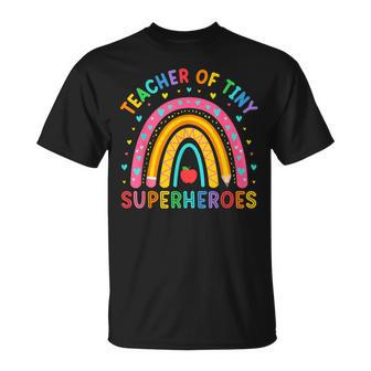 Teacher Of Tiny Superheroes Pre-K Kindergarten Rainbow T-Shirt - Monsterry AU