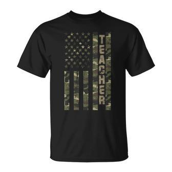 Teacher United States Distressed Camo W Us Flag T-Shirt - Monsterry UK