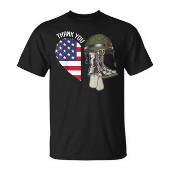Thank You Heart Flag Veterans Memorial Partiotic Military T-Shirt - Monsterry UK