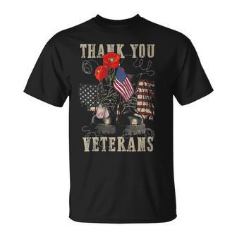 Thank You Veterans Combat Boots Poppy Veteran Day Memorial T-Shirt - Monsterry DE