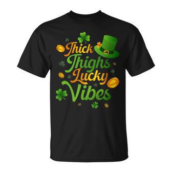 Thick Thighs Lucky Vibes St Patrick's Day T-Shirt | Mazezy