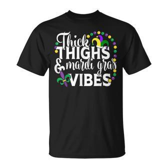 Thick Thighs Mardi Gras Vibes Fleur De Lis Mardi Gras T-Shirt | Mazezy