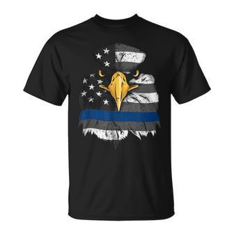 Thin Blue Line Police Bald Eagle American Flag Patriotic Usa T-Shirt - Monsterry UK