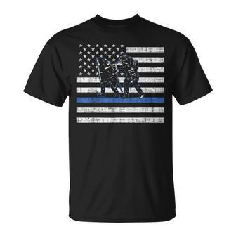 Thin Blue Line Swat Team Us Flag American Police T-Shirt - Monsterry