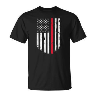 Thin Line Red American Usa Flag Pocket Firefighter T-Shirt - Monsterry UK