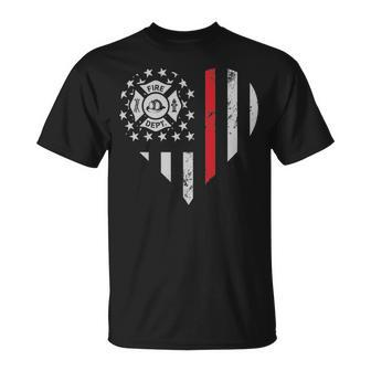 Thin Red Line Firefighter Love American Flag Heart T-Shirt | Mazezy