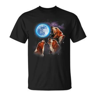 Three Basset Hound Howling At Moon Dog Lovers Costume T-Shirt | Mazezy