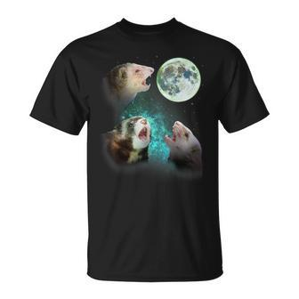 Three Ferrets Howl At Moon 3 Wolfs Wolves Parody T-Shirt - Seseable