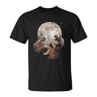 Three Hippo Howling At Moon Hippo Lovers Costume T-Shirt - Seseable