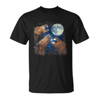 Three Horses Howling At The Moon Starry Night Love Horse T-Shirt - Seseable