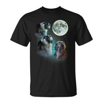 Three Pugs Howl At Moon 3 Wolfs Wolves Parody T-Shirt - Monsterry CA