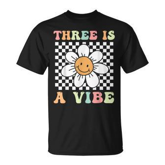 Three Is A Vibe Cute Groovy 3Rd Birthday Party Daisy Flower T-Shirt - Monsterry AU