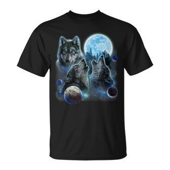 Three Wolf Howling And Moon T-Shirt - Monsterry CA