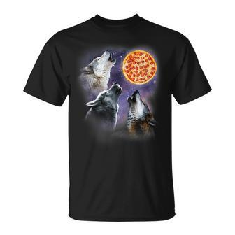 Three Wolf With Pizza Moon Vintage Wolf Lover T-Shirt - Monsterry