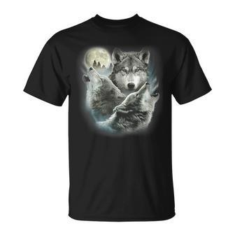 Three Wolves Howling At The Moon Wolf Lover T-Shirt - Thegiftio UK