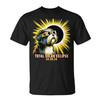 Tibetan Terrier Dog Watching Total Solar Eclipse T-Shirt - Seseable